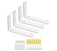 SAYAYO Shelf Brackets White Heavy Duty 5MM Thick Metal Angle L Brackets for Shelves, Wooden Shelf Bracket & Supports Wall Hanging Corner Brace, 150mm*100mm, 4 Pack