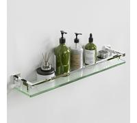 SAYAYO Tempered Glass Shelf Square Bathroom Shelf with Rail Wall Mounted 24 Inches, SUS304 Stainless Steel Polished Chromed, EGC2000-60-C