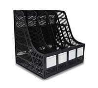 SAYEEC Sturdy Desktop 4 Sections Plastic Magazine Holders Frames File Dividers Document Cabinet Rack Display and Storage Organiser Box Black