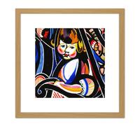 Sayen Child In Rocker Modernist Abstract Painting 8X8 Inch Square Wooden Framed Wall Art Print Picture with Mount Artery8 Light Oak One Size