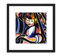Sayen Child In Rocker Modernist Abstract Painting 8X8 Inch Square Wooden Framed Wall Art Print Picture with Mount Artery8 Black One Size