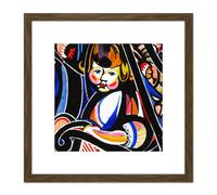 Sayen Child In Rocker Modernist Abstract Painting 8X8 Inch Square Wooden Framed Wall Art Print Picture with Mount Artery8 Brown One Size