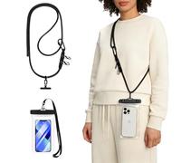 Sayene Phone Lanyard with Hanging Loops & Waterproof Phone Case, Adjustable Anti Theft Phone Strap Crossbody for ≤7" Phones，Theft Lanyard Crossbody Set for Hiking, Swim, Travel，Black