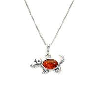 Sayers London Sterling Silver & Baltic Amber Dog Pendant on Chain/Necklace - Chain 16''