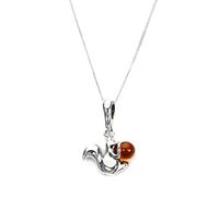 Sayers London Sterling Silver & Baltic Amber Squirrel Pendant on Chain/Necklace - Chain 20"