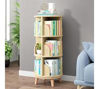 SAYEYBU 2 Tier Rotating Bookshelf with Legs, 360 Display Revolving Bookcase Standing Bookcase Round Corner Bookshelf Wood Book Storage Display Shelves for Kids Adults,A,3 Tier