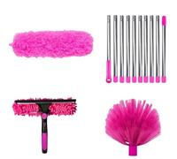 SAYEYBU 20 Ft Reach 3 in 1 Window Washing Squeegee with 3-14 ft Spliceable Extension Pole, Window Cleaning Tool, High Ceiling Duster, Outdoor and Indoor Extendable Duster Cleaning Kit,Pink