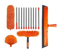 SAYEYBU 20 Ft Reach 3 in 1 Window Washing Squeegee with 3-14 ft Spliceable Extension Pole, Window Cleaning Tool, High Ceiling Duster, Outdoor and Indoor Extendable Duster Cleaning Kit,Orange