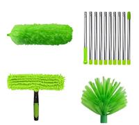 SAYEYBU 20 Ft Reach 3 in 1 Window Washing Squeegee with 3-14 ft Spliceable Extension Pole, Window Cleaning Tool, High Ceiling Duster, Outdoor and Indoor Extendable Duster Cleaning Kit,Green
