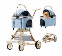 SAYEYBU 3-in-1 Foldable Pet Stroller for Small Dogs & Cats, Detachable Pet Carrier Car Seat with Handle, Breathable Mesh Cabin, 360° Swivel Wheels & Storage Basket for Walking Travel,Blue