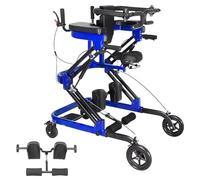 SAYEYBU Adjustable Medical Walker with Standing, Walking and Push Cart Training, Adjustable Height, Anti tilt Design, Multi Function Mobility Aid with 4 Wheels for Home Clinical Use,Blue,3 in 1