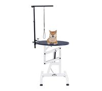 SAYEYBU Air pressure Lift Dog Grooming Table, 360° Rotating Round Desktop Pet Grooming Table for Small/Large Dogs, Height Adjustable with Overhead Arm Grooming Station,White,60cm