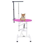 SAYEYBU Air pressure Lift Dog Grooming Table, 360° Rotating Round Desktop Pet Grooming Table for Small/Large Dogs, Height Adjustable with Overhead Arm Grooming Station,Pink,60cm