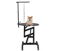 SAYEYBU Air pressure Lift Dog Grooming Table, 360° Rotating Round Desktop Pet Grooming Table for Small/Large Dogs, Height Adjustable with Overhead Arm Grooming Station,Black,60cm