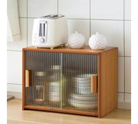 SAYEYBU Bamboo Kitchen Pantry Sideboard, Freestanding Countertop Storage Cabinet with 2 Glass Doors, Sliding Pantry Cabinet for Bottles, Dish, Bowl, Dining Cupboard,Brown,A