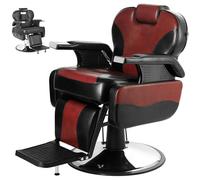 SAYEYBU Barber Chair, 360° Swivel Hydraulic Reclining Salon Chair, Heavy Duty Hairdresser Chair with Adjustable Headrest and Footrest, Beauty Spa Equipment for Hair Stylist, Tattoo,Red Black