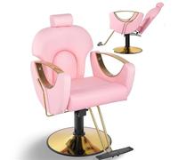 SAYEYBU Barber Salon Chair, Reclining Hair Salon Chair with Professional Hydraulic, Height Adjustable Shampoo Chairs, Multi Function Shampoo Beauty Braiding Hairdresser Armchair,Pink