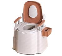 SAYEYBU Bedside Commode, Portable Toilet, Commode Toilet Potty Chair with Detachable Armrest, Back & Handrail Design Commode, 2-Level Height, Camping RV Toilet for Home, Boat, Van, Travel,Brown