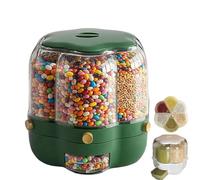 SAYEYBU Candy Dispenser 360° Rotating with 6 Compartments, Multi-grid Large Capacity Grain Storage Container, Airtight Food Storage Container with Lid, for Snacks Cereals Beans,A green,M