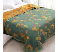 SAYEYBU Cotton Muslin Reversible Ginkgo Bed Quilt, Lightweight and Breathable Super Soft Summer Quilt for Couch,Queen And King Size Bedding,Green,200 * 230cm