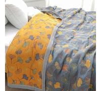 SAYEYBU Cotton Muslin Reversible Ginkgo Bed Quilt, Lightweight and Breathable Super Soft Summer Quilt for Couch,Queen And King Size Bedding,Yellow,150 * 200cm