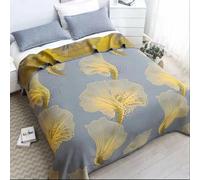 SAYEYBU Cotton Muslin Reversible Ginkgo Bed Quilt, Lightweight and Breathable Super Soft Summer Quilt for Couch,Queen And King Size Bedding,Grey,230 * 250cm