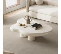 SAYEYBU Cream White Live Edge Coffee Table, Cute Cloud-Shape Coffee Table, Coffee Table with 4 Short Legs,Funky Contemporary Living Room Low for Sitting on The Floor,White,100cm