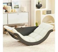 SAYEYBU Curved Rocking Lounge Chair for Living Room, Multifunctional Lazy Lounge Chair, Oversized Modern Wooden Patio Rocker Chair with Cushion, Dormitory Balcony Sofa Chair,white,C