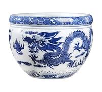 SAYEYBU Dragon Blue & White Porcelain Fishbowl Planter or Cachepot, for Indoor/Outdoor Use in Garden Entryway Living Room, Contemporary Classic Traditional Style Decor,Blue,18.5x13.5cm