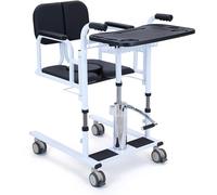 SAYEYBU Hydraulic Patient Lift Transfer Chair for Home, Portable Bedside Commode Wheelchair, Transfer Aid for Elderly, Adjustable Height, 180°Split Seat, 200KG Capacity,Black,with Desk+Storage