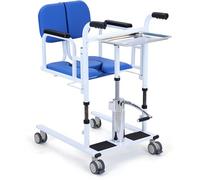 SAYEYBU Hydraulic Patient Lift Transfer Chair for Home, Portable Bedside Commode Wheelchair, Transfer Aid for Elderly, Adjustable Height, 180°Split Seat, 200KG Capacity,Blue,with+Dinner Plate