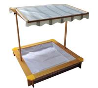 SAYEYBU Kids Sandbox with Cover, 46''x46'' Outdoor with Rotatable UV Resistant Canopy, Wooden Sandpit, Sand Protection Liner, Adjustable Canopy for Home Backyard Beach Outdoor,Log color