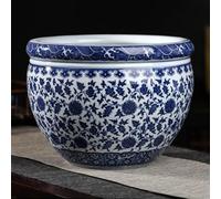 SAYEYBU Large Chinese Blue & White Porcelain Fish Bowl Planter, Traditional Ceramic Dragon Pattern Pot Oriental Style, Plant Container, for Living Room Patio Deck Decor,02,18.5x13.5cm