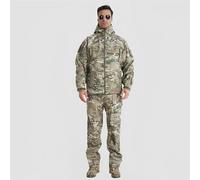 SAYEYBU Men's 3-Layer Hardshell Tactical Suit, Waterproof Windproof Rain Jacket & Pants with Heat-Sealed Seams, All-Weather Combat Set for Hunting Hiking,Camouflage,M