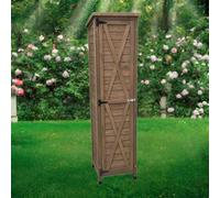 SAYEYBU Outdoor Weatherproof Wooden Storage Cabinet, Storage Tool Sheds with 3 Tier Adjustable Shelves, Outside Cabinet with Locking System for Yard Garage Patio Deck Porch,Brown,A
