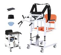 SAYEYBU Patient Lift Transfer Chair, Hydraulic Lift Chair with Adjustable Height, 180° Open Design, Patient Transfer Chair for Seniors Elderly Handicapped Bathroom Wheelchair,Orange