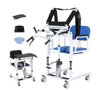 SAYEYBU Patient Lift Transfer Chair, Hydraulic Lift Chair with Adjustable Height, 180° Open Design, Patient Transfer Chair for Seniors Elderly Handicapped Bathroom Wheelchair,Blue