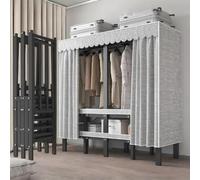 SAYEYBU Portable Closet Wardrobe, Collapsible Garment Rack, Multifunctional Storage Wardrobe with Shelves and Dust Cover, Closet Storage Organizer for Hanging Clothes,Grey,203cm