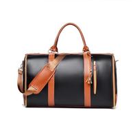 SAYEYBU PU Leather Waterproof Travel Bag with Detachable Wheels, Convertible Carry On Garment Roller Bag, Large Capacity for Boarding with Removable Shoulder Strap,Black,Without tie rod