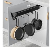 SAYEYBU Pull Out Rack, Expandable Pan Organizer for Cabinet, Alloy Holder with 8-20 Adjustable Hooks for Kitchen Cabinet Cookware Baking Frying Rack,Black,405mm