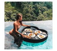 SAYEYBU Rattan Serving Tray With Handle, Outdoor Water Play Fruit Food Plate, Multifunction Breakfast Tray on The Water, for Breakfast Tea Platters Parties Wedding Photography,Black,80×80cm
