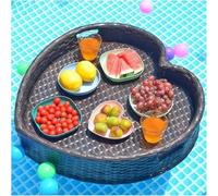 SAYEYBU Rattan Serving Tray With Handle, Outdoor Water Play Fruit Food Plate, Multifunction Breakfast Tray on The Water, for Breakfast Tea Platters Parties Wedding Photography,Brown,60×60cm