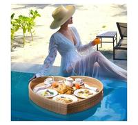 SAYEYBU Rattan Serving Tray With Handle, Outdoor Water Play Fruit Food Plate, Multifunction Breakfast Tray on The Water, for Breakfast Tea Platters Parties Wedding Photography,Beige,60×60cm