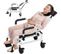 SAYEYBU Reclining Shower Chair with Wheels, 4 in 1 Commode Wheelchair, Padded Transfer Rolling Chairs, Portable & Waterproof, for Seniors, Disabled, Bariatric,A