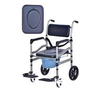 SAYEYBU Rolling Shower Chair with Handles Arms, Bedside Commode Chair with Flip up Footrest and Universal Wheels, Wheelchair for Elderly Disable, Folding Toilet Lift Bar for Elderly,O type