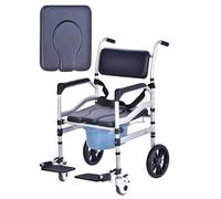 SAYEYBU Rolling Shower Chair with Handles Arms, Bedside Commode Chair with Flip up Footrest and Universal Wheels, Wheelchair for Elderly Disable, Folding Toilet Lift Bar for Elderly,U type