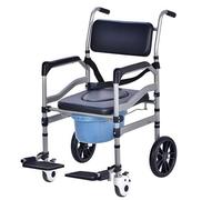 SAYEYBU Rolling Shower Chair with Handles Arms, Foldable Wheelchair Lightweight Folding, Adjustable Height Raised Toilet Seat, Bedside Commodes for Senior and Handicap,O type