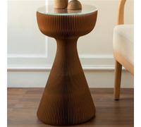 SAYEYBU Round End Table, Foldable Paper Side Table with Tempered Glass Top, Paper Coffee Table, Creative Glass Side Table, Small Sofa Bedside Table, Suitable for Bedroom Living Room,Brown