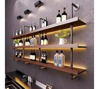 SAYEYBU Solid Wood Wall Mounted Wine Rack, Large Bar Shelf with Led Light, 3-Tiers Floating Bar Shelves, Industrial Pipe Bar Shelf, for Home Bar, Dining Room & Kitchen,3 racks 150x22x110cm