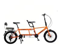 SAYEYBU Tandem Bike, City Tandem Bicycles, 20-inch Folding Beach Cruiser Bike, Three Seater, 7-Speed Adjustable, Maximum Load 200kg,Orange